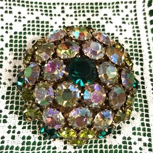 Vintage 2” aurora borealis rhinestone brooch pin